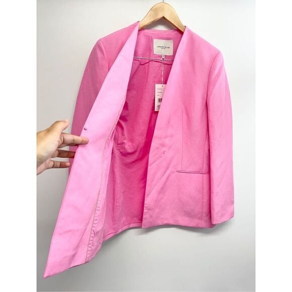 Lafayette 148 New York Linen Silk Blazer Size 8 Pink V Neck Slim Silhouette NEW - Picture 5 of 12